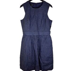 Ivy +‎ Blue Womens Linen Pinstripe Knee Length Dress Blue White Size 10 Career